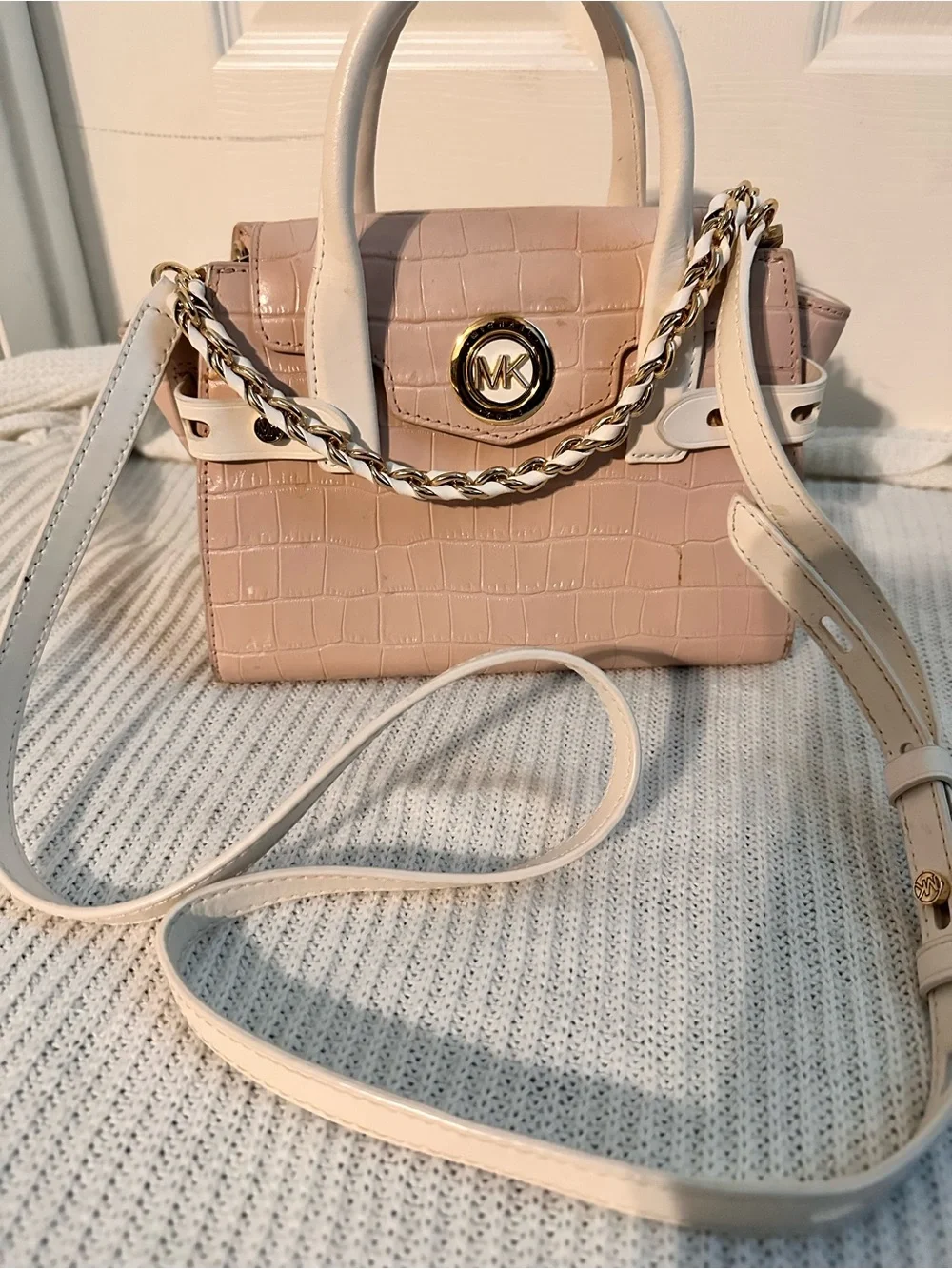Michael Kors Blush Croc-Embossed Mini Crossbody with Cream Accents